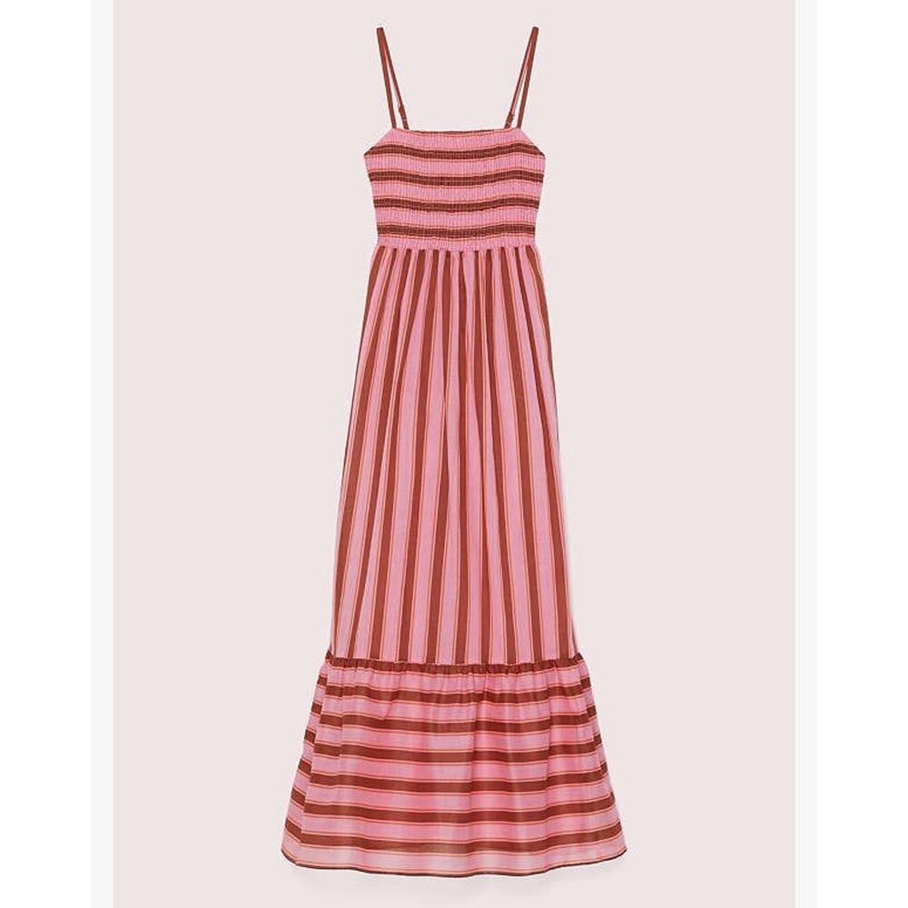 Kate Spade Maxi Dress Calais Stripe Smocked Pink Red $348 Womens M
